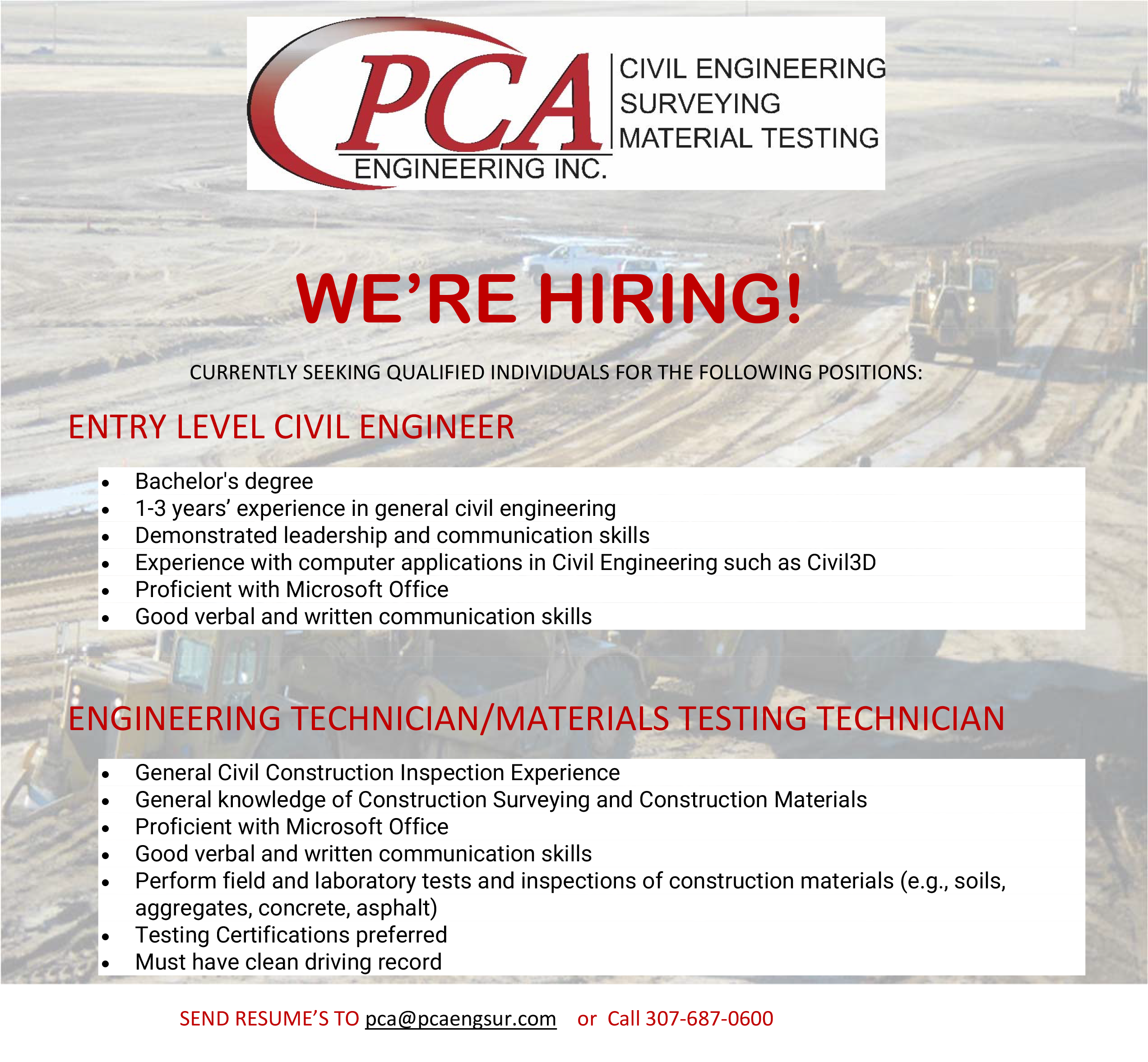 PCA Engineering is hiring! Civil Engineering in Gillette WY